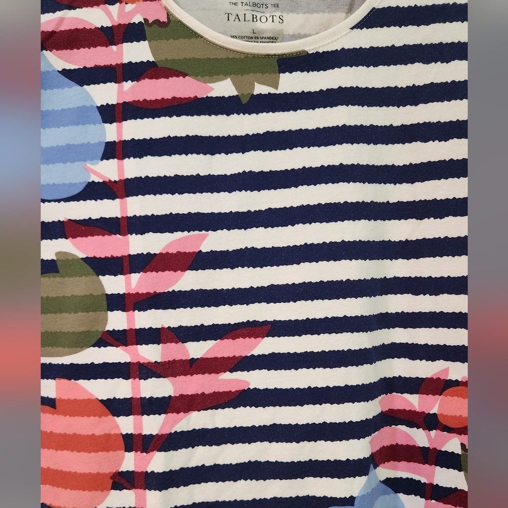 Women's Talbots Tulip Tee With Navy Stripes, Size L - Picture 4 of 10